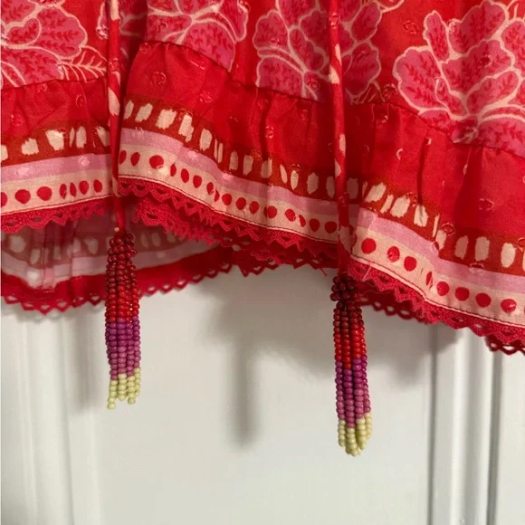 Farm Rio Ruffled Red and Pink Floral Top - Picture 3 of 5